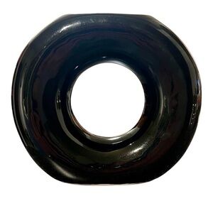 MCM Black Glossy Ceramic Donut Sculpture - Home Art Accent